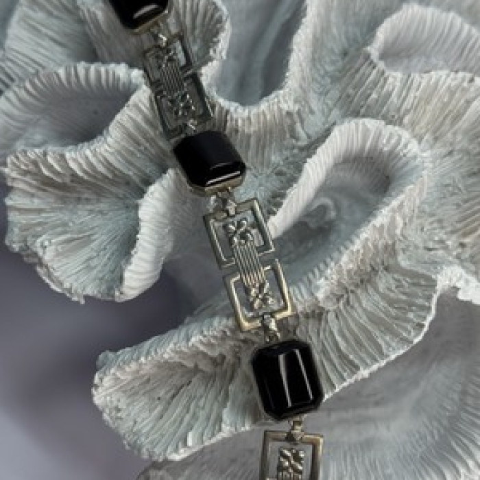Vintage 925 Sterling Silver Onyx Bracelet Length 7 Inch