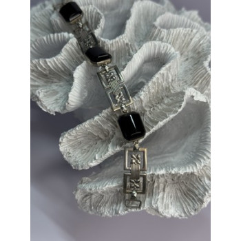 Vintage 925 Sterling Silver Onyx Bracelet Length 7 Inch