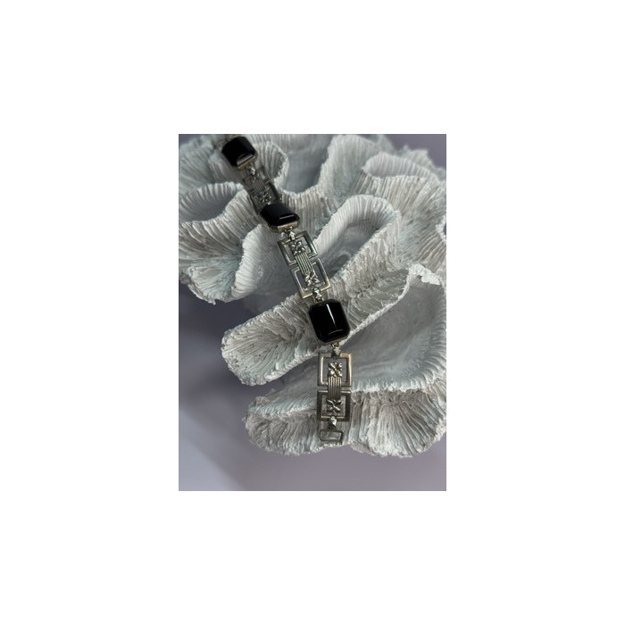 Vintage 925 Sterling Silver Onyx Bracelet Length 7 Inch