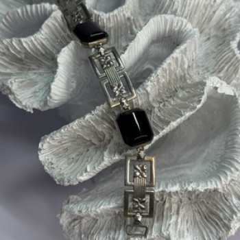 Vintage 925 Sterling Silver Onyx Bracelet Length 7 Inch