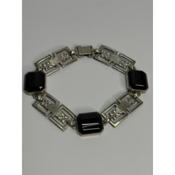 Vintage 925 Sterling Silver Onyx Bracelet Length 7 Inch