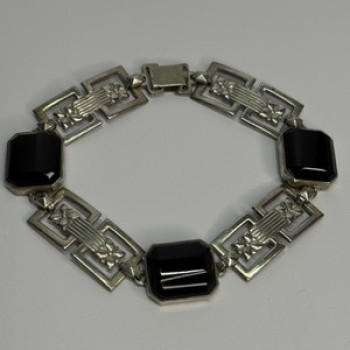 Vintage 925 Sterling Silver Onyx Bracelet Length 7 Inch