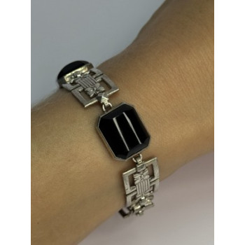 Vintage 925 Sterling Silver Onyx Bracelet Length 7 Inch