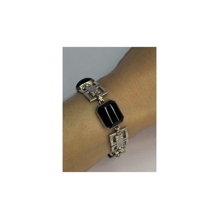 Vintage 925 Sterling Silver Onyx Bracelet Length 7 Inch