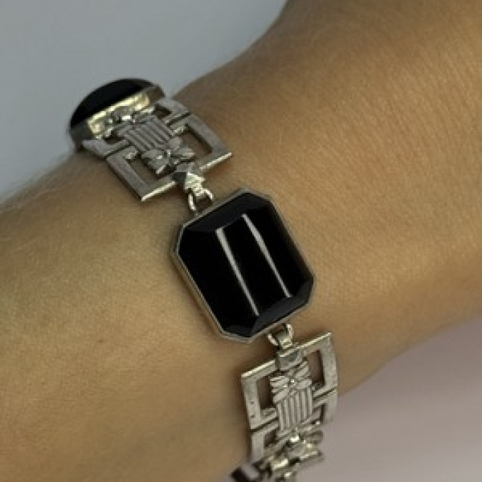 Vintage 925 Sterling Silver Onyx Bracelet Length 7 Inch