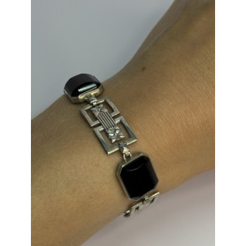 Vintage 925 Sterling Silver Onyx Bracelet Length 7 Inch