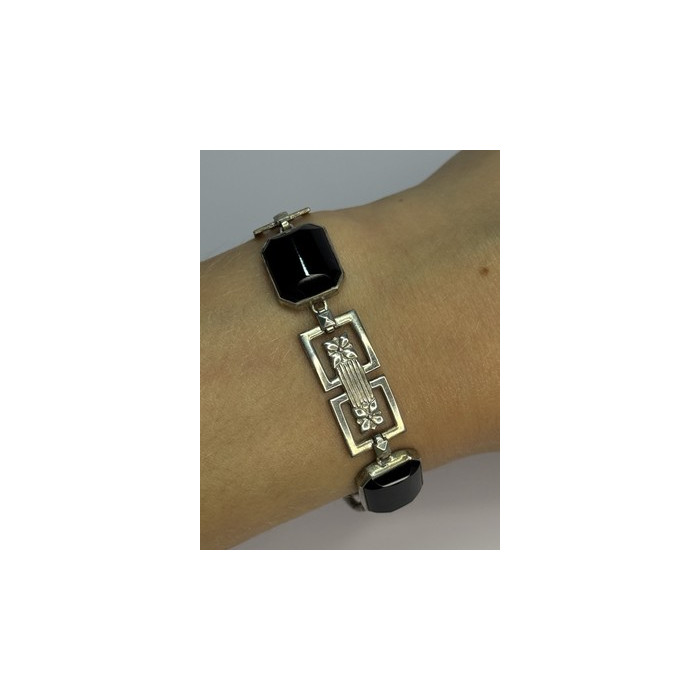 Vintage 925 Sterling Silver Onyx Bracelet Length 7 Inch