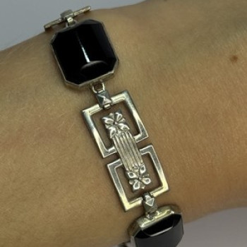 Vintage 925 Sterling Silver Onyx Bracelet Length 7 Inch