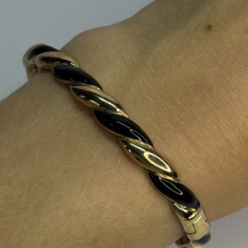 Bangle 925 Sterling Silver Gold Plated Onyx Bracelet