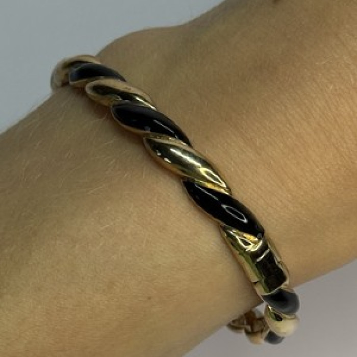 Bangle 925 Sterling Silver Gold Plated Onyx Bracelet