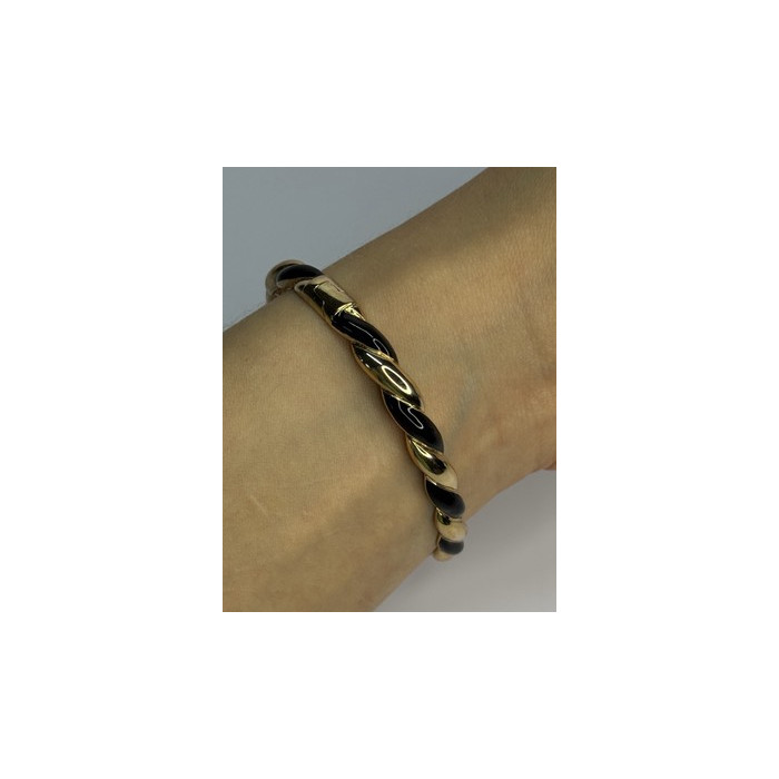 Bangle 925 Sterling Silver Gold Plated Onyx Bracelet