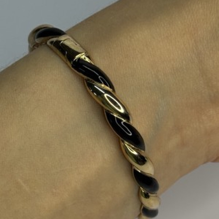 Bangle 925 Sterling Silver Gold Plated Onyx Bracelet