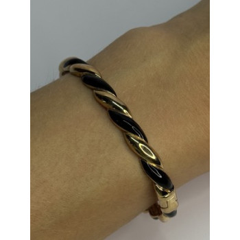 Bangle 925 Sterling Silver Gold Plated Onyx Bracelet