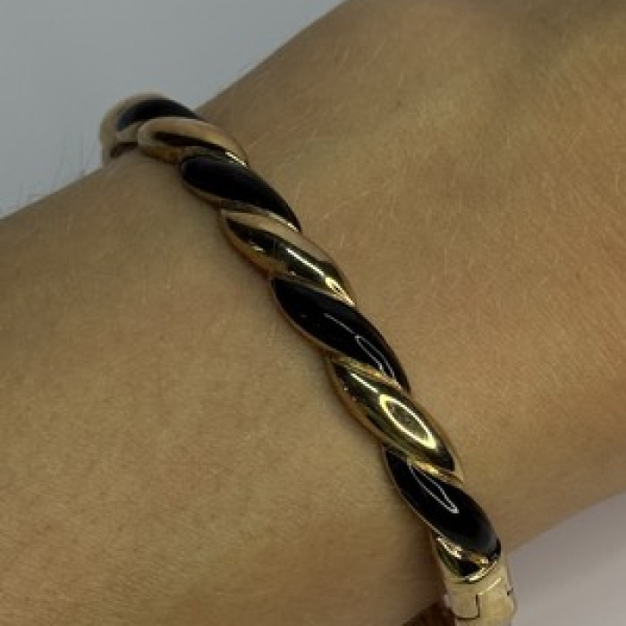 Bangle 925 Sterling Silver Gold Plated Onyx Bracelet
