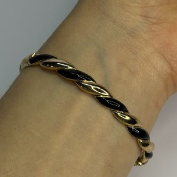 Bangle 925 Sterling Silver Gold Plated Onyx Bracelet