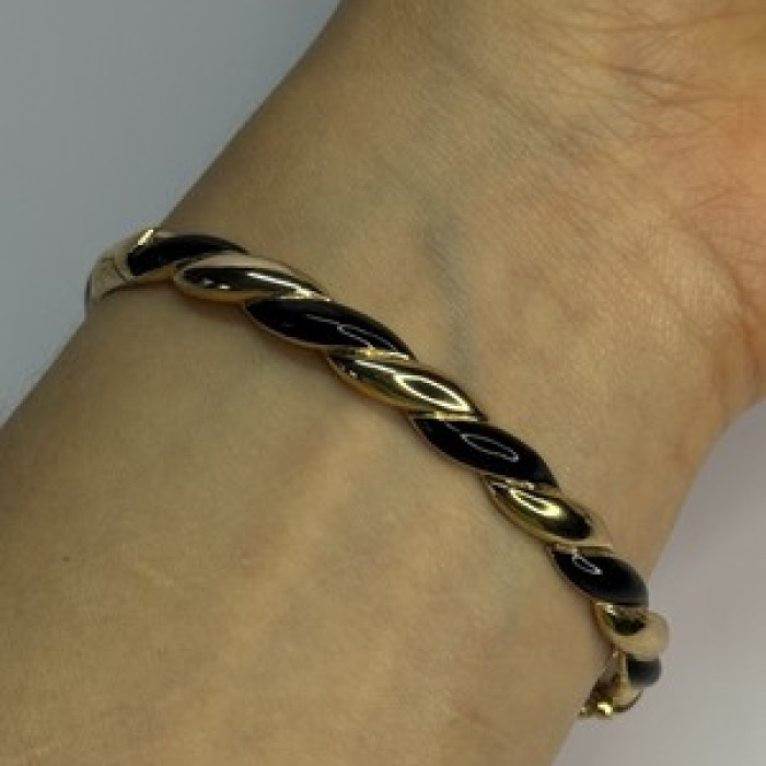 Bangle 925 Sterling Silver Gold Plated Onyx Bracelet