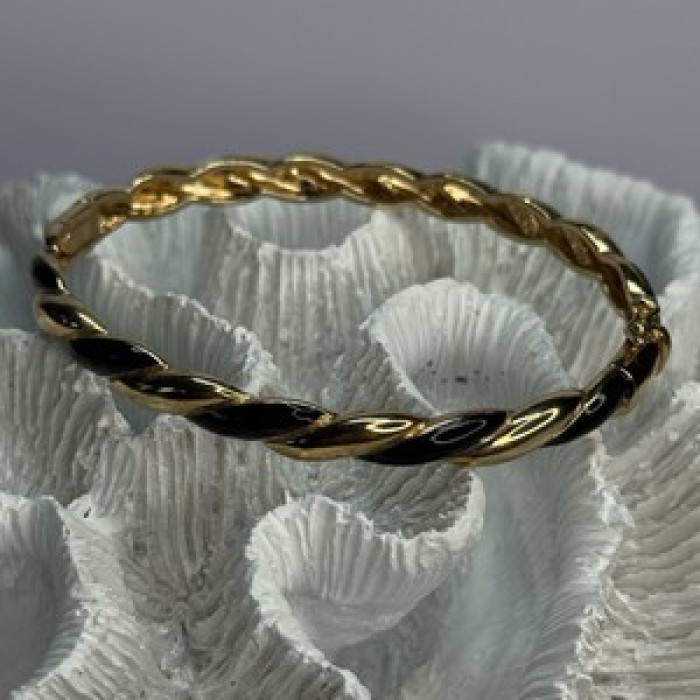 Bangle 925 Sterling Silver Gold Plated Onyx Bracelet