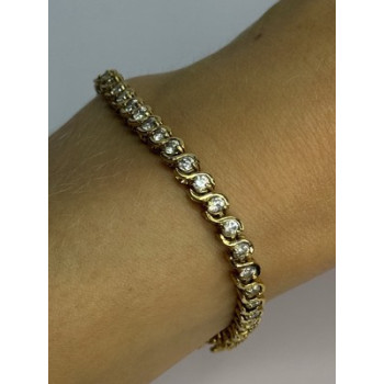 925 Sterling Silver Gold Plated CZ Bracelet Length 7 Inch