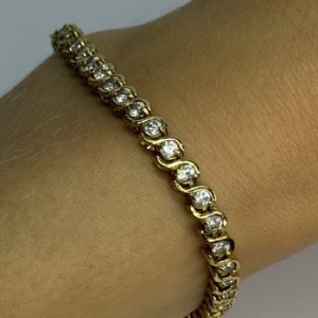 925 Sterling Silver Gold Plated CZ Bracelet Length 7 Inch