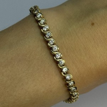 925 Sterling Silver Gold Plated CZ Bracelet Length 7 Inch