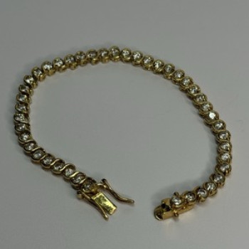 925 Sterling Silver Gold Plated CZ Bracelet Length 7 Inch