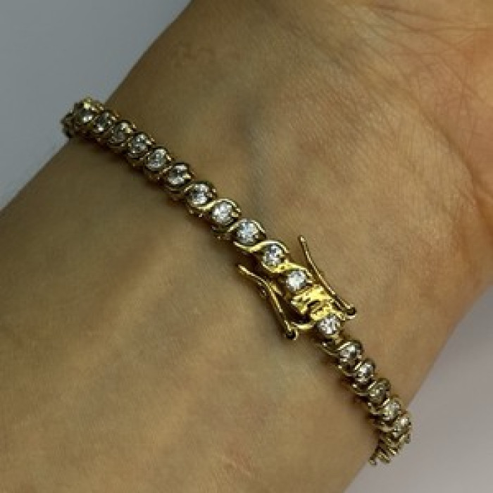 925 Sterling Silver Gold Plated CZ Bracelet Length 7 Inch