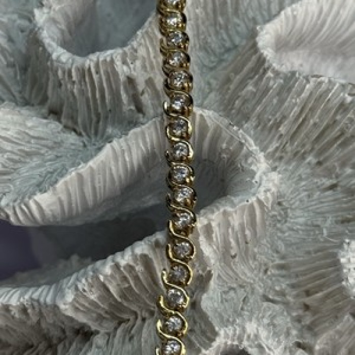 925 Sterling Silver Gold Plated CZ Bracelet Length 7 Inch