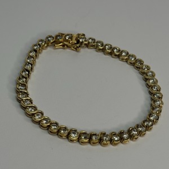 925 Sterling Silver Gold Plated CZ Bracelet Length 7 Inch