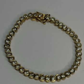 925 Sterling Silver Gold Plated CZ Bracelet Length 7 Inch
