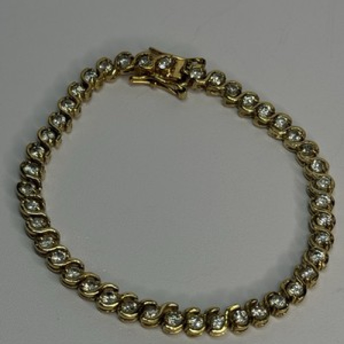 925 Sterling Silver Gold Plated CZ Bracelet Length 7 Inch