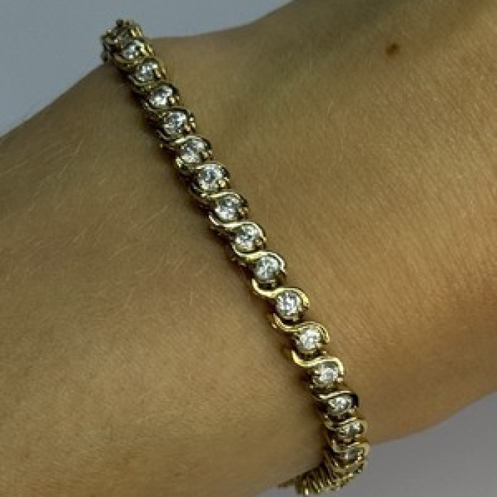 925 Sterling Silver Gold Plated CZ Bracelet Length 7 Inch