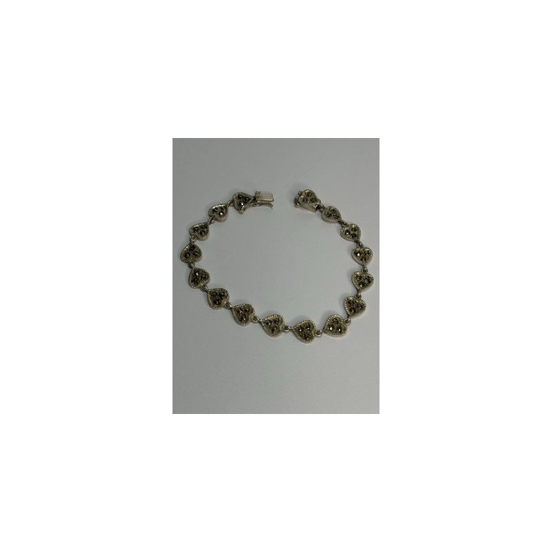 Vintage 925 Sterling Silver Marcasite Heart Bracelet Length 7 Inch