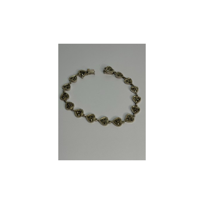Vintage 925 Sterling Silver Marcasite Heart Bracelet Length 7 Inch