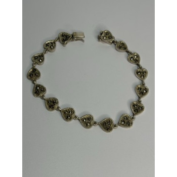 Vintage 925 Sterling Silver Marcasite Heart Bracelet Length 7 Inch