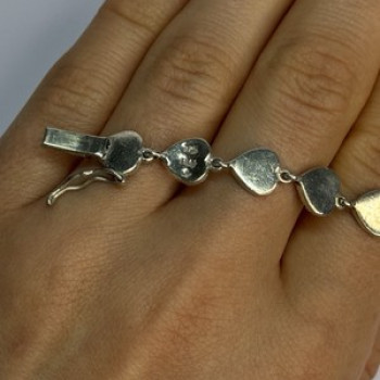 Vintage 925 Sterling Silver Marcasite Heart Bracelet Length 7 Inch
