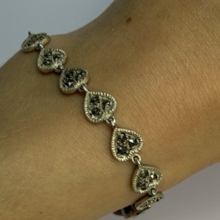 Vintage 925 Sterling Silver Marcasite Heart Bracelet Length 7 Inch