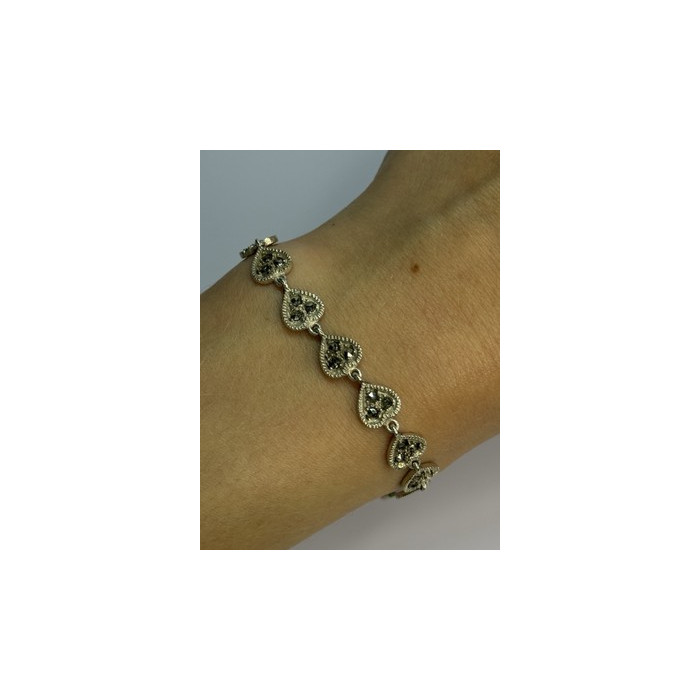 Vintage 925 Sterling Silver Marcasite Heart Bracelet Length 7 Inch