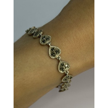 Vintage 925 Sterling Silver Marcasite Heart Bracelet Length 7 Inch