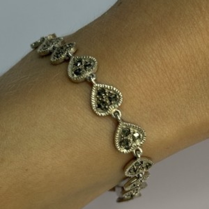 Vintage 925 Sterling Silver Marcasite Heart Bracelet Length 7 Inch