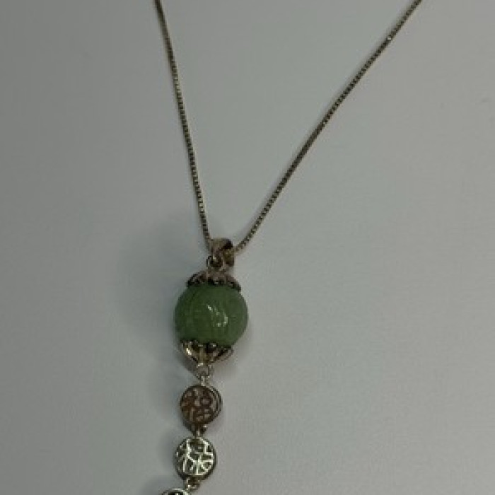 925 Sterling Silver Jadeite Necklace Length 18 Inch