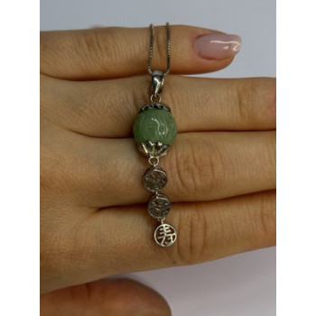 925 Sterling Silver Jadeite Necklace Length 18 Inch