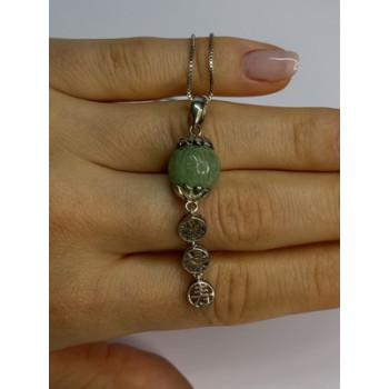 925 Sterling Silver Jadeite Necklace Length 18 Inch