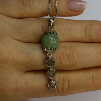 925 Sterling Silver Jadeite Necklace Length 18 Inch