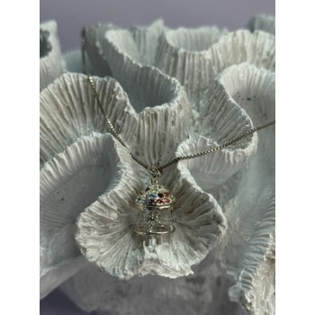 925 Sterling Silver Multi-Color CZ Merry-Go-Round Pendant Necklace Length 18/16