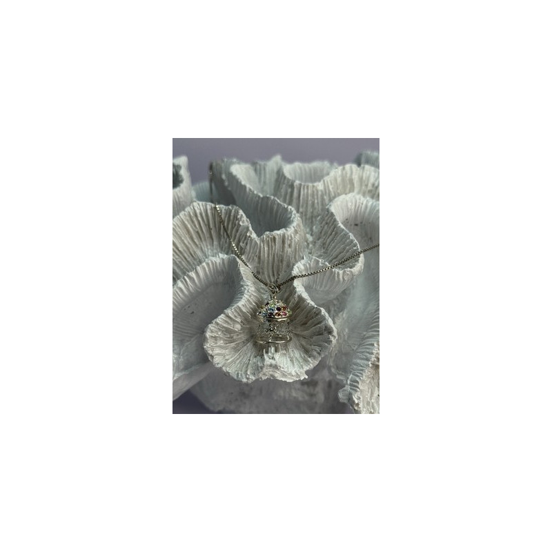 925 Sterling Silver Multi-Color CZ Merry-Go-Round Pendant Necklace Length 18/16