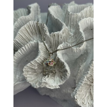 925 Sterling Silver Multi-Color CZ Merry-Go-Round Pendant Necklace Length 18/16