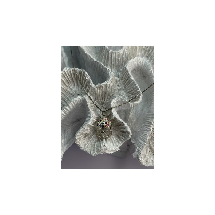 925 Sterling Silver Multi-Color CZ Merry-Go-Round Pendant Necklace Length 18/16