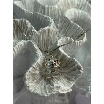 925 Sterling Silver Multi-Color CZ Merry-Go-Round Pendant Necklace Length 18/16