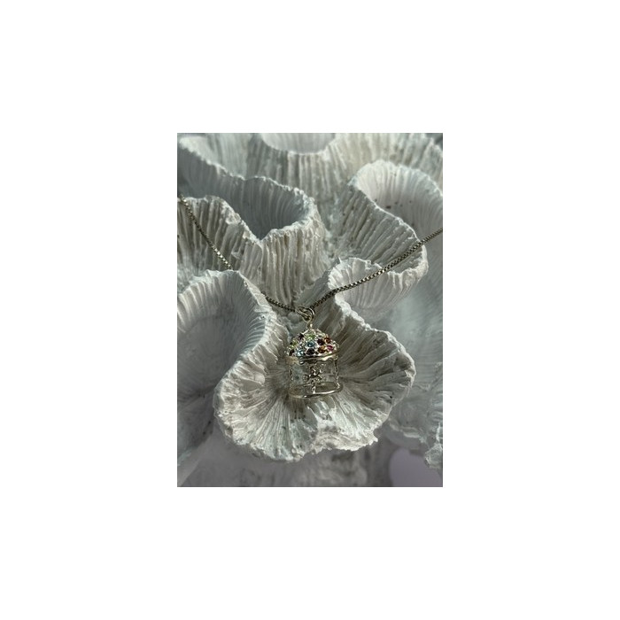 925 Sterling Silver Multi-Color CZ Merry-Go-Round Pendant Necklace Length 18/16