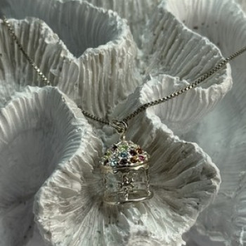 925 Sterling Silver Multi-Color CZ Merry-Go-Round Pendant Necklace Length 18/16